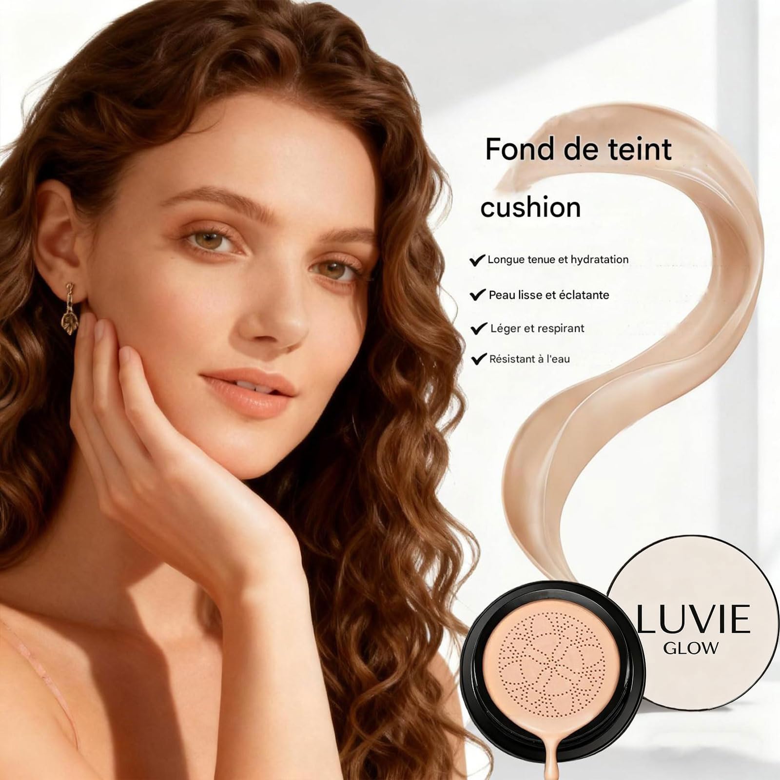 Luvie Glow Foundation Cushion, Coussin d'Air Tête de Champignon Cc Cream, Fond de Teint CC Cream, Hydratant Longue Durée, Teint Uniforme pour Tous Les Types de Peau (Chaud)