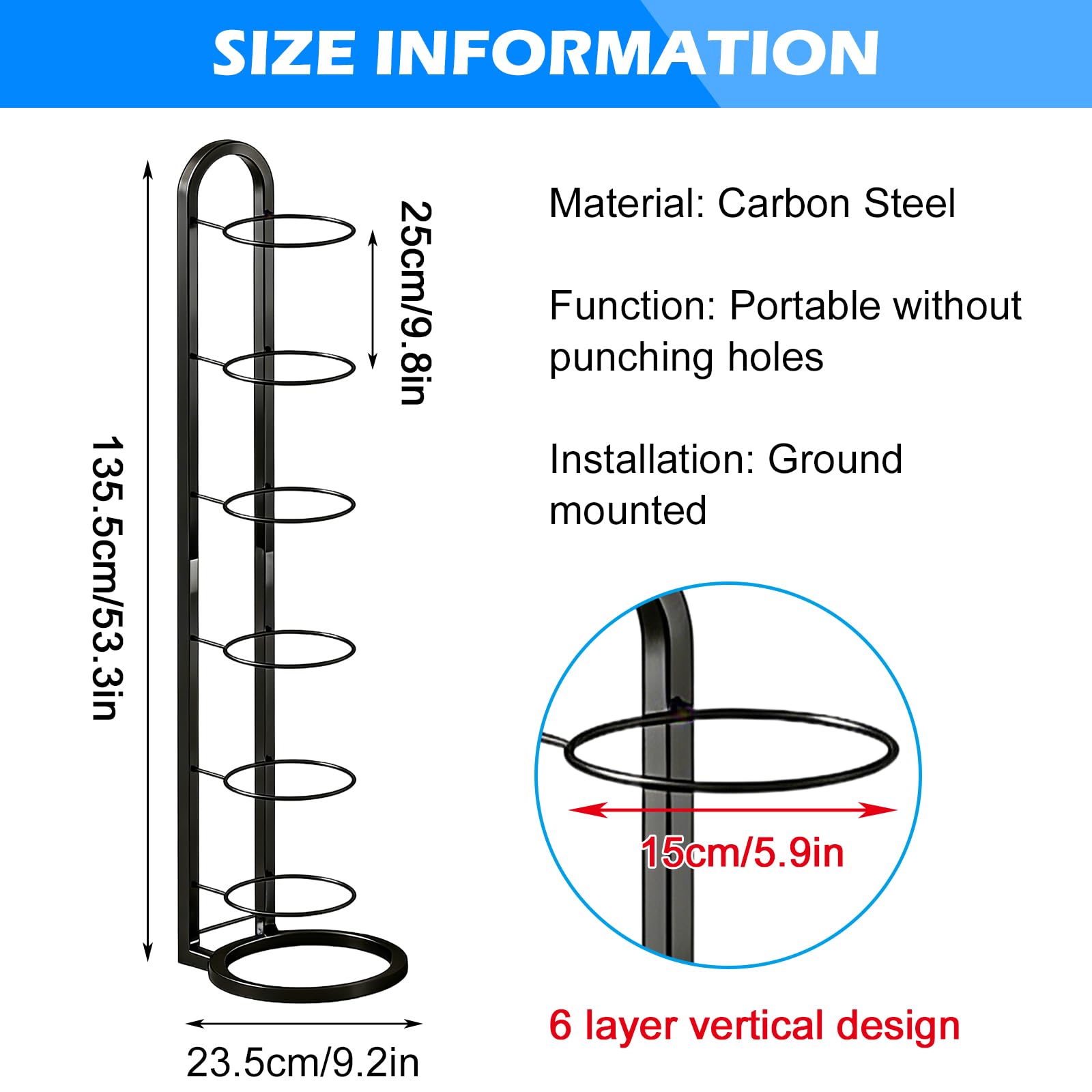 BYZESTY Support De Balle Verticale À 6 Niveaux, Support De Rangement Vertical pour Balles, Organiseur De Basket-Ball, Porte Ballon Basket, Support Ballon Foot, Verticale Support Ballon Basket