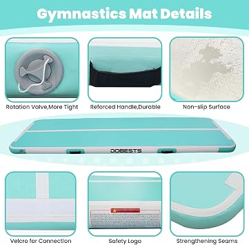 DOBESTS Inflatable Air Gymnastics Mat 6.6/10/13/16/20 ft with 4/8 in Home