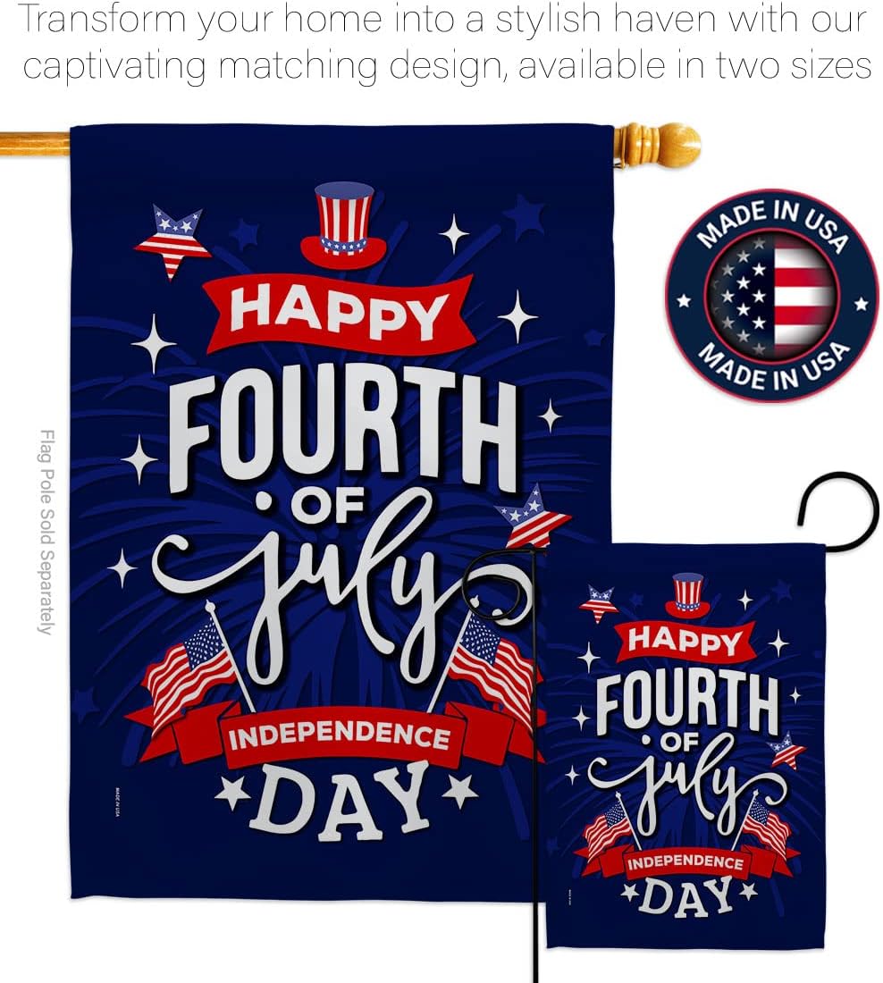 Fourth of July Garden Flag Set Wall Holder Patriotic Independence Day Fireworks BBQ United State American House Decoration Banner Small Yard Gift Double-Sided, 13"x 18.5", Thick Fabric