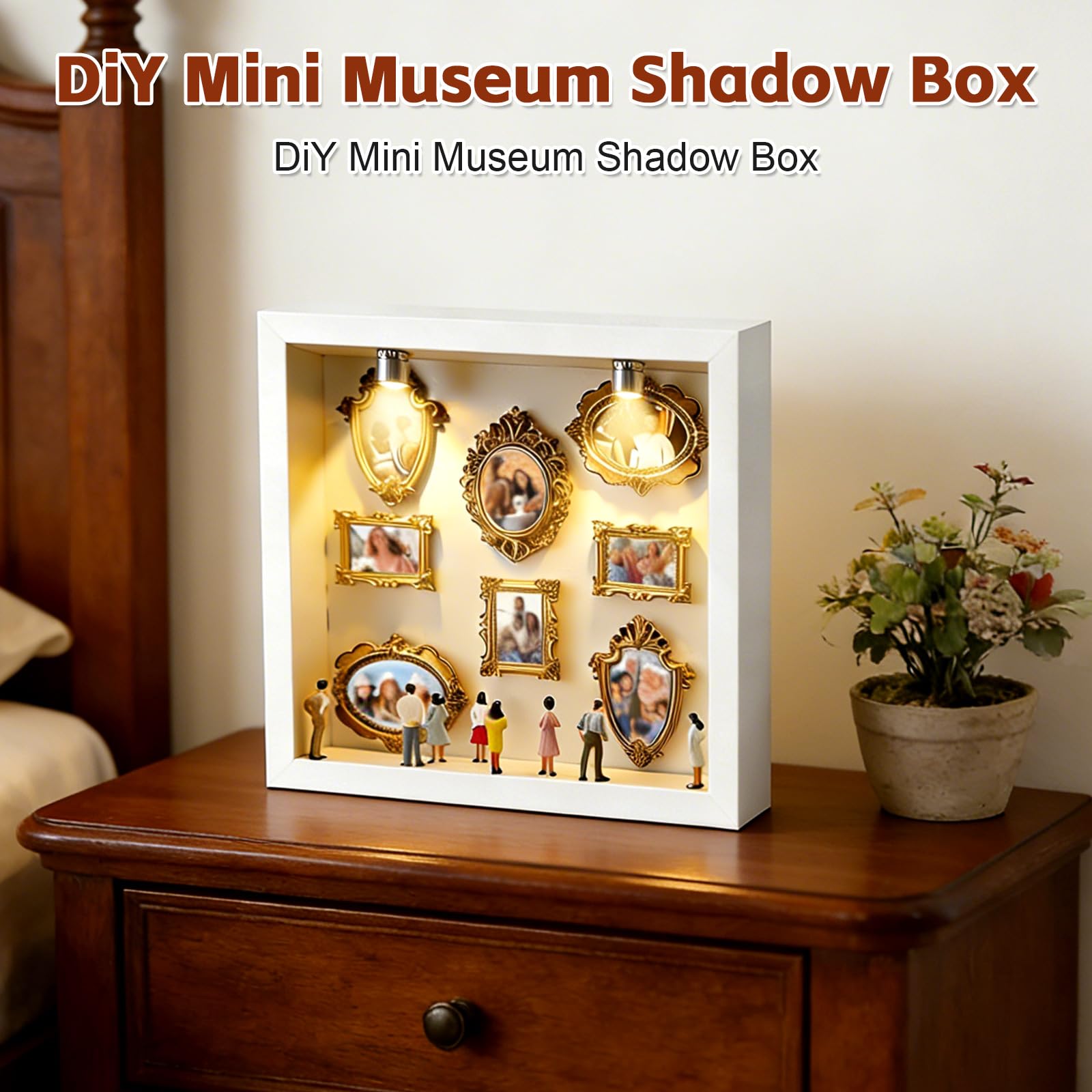 Mini Bilderrahmen Vintage, Museum of Us, DIY Mini Museum Bilderrahmen Silhouette Box, Foto Erinnerungsanzeige mit 8 Miniatur Menschen & 8 Zufällig Figuren für Bedeutungsvolles Ges Valentinstag Deko
