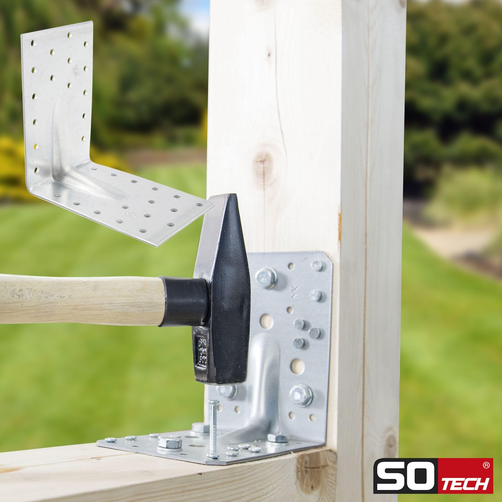SOTECH Juego de 20 escuadras, conectores de ángulos, 120 × 120 × 80 mm | con refuerzo de 90°, grosor de 2,5 mm, ángulo de alta resistencia de acero galvanizado en caliente