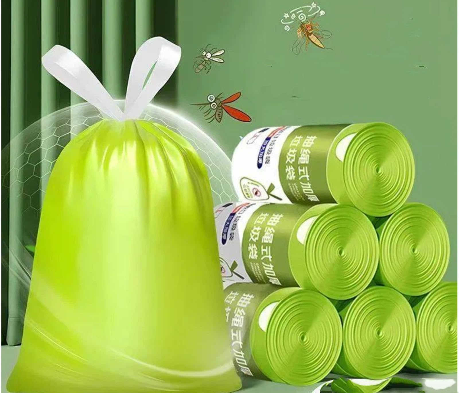 Drawstring garbage bag, thickened, household, handheld, extra large, extra thick, no-tear closure, plastic bag, economical pack, thick version