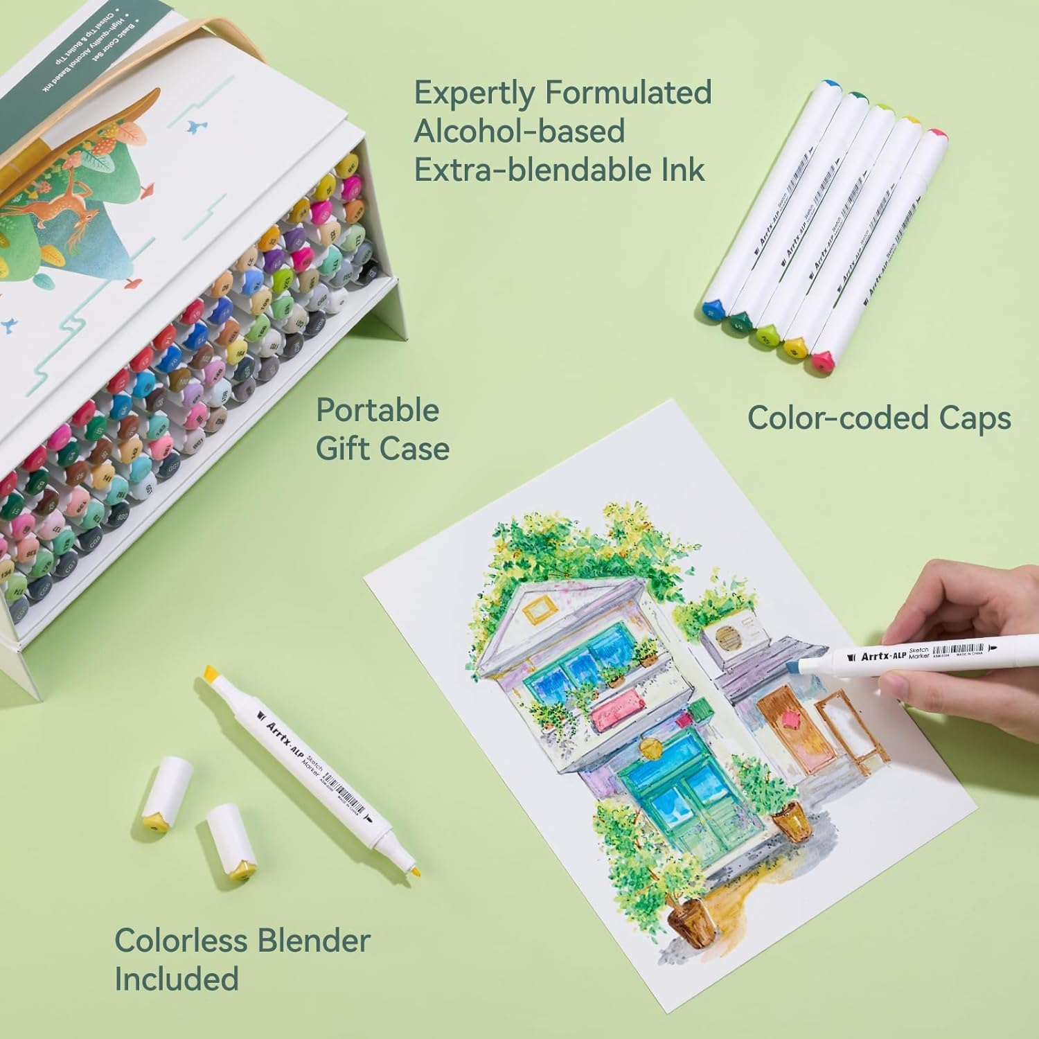 Arrtx ALP 90 Color Alcohol Markers, Fine and Chisel Tip, suitable for Painting, Coloring Drawing, Sketching, Illustrations Alcohol Based Markers, Artist Pens - Image 8