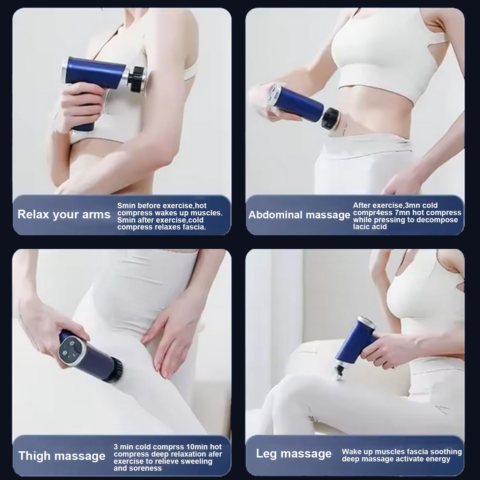 Pistola de masaje eléctrica con calor y cabezal frío, pistola de Fascia de tejido profundo de bolsillo, percusión portátil, masajeador de mano pequeño y silencioso,9 cabezales, morado