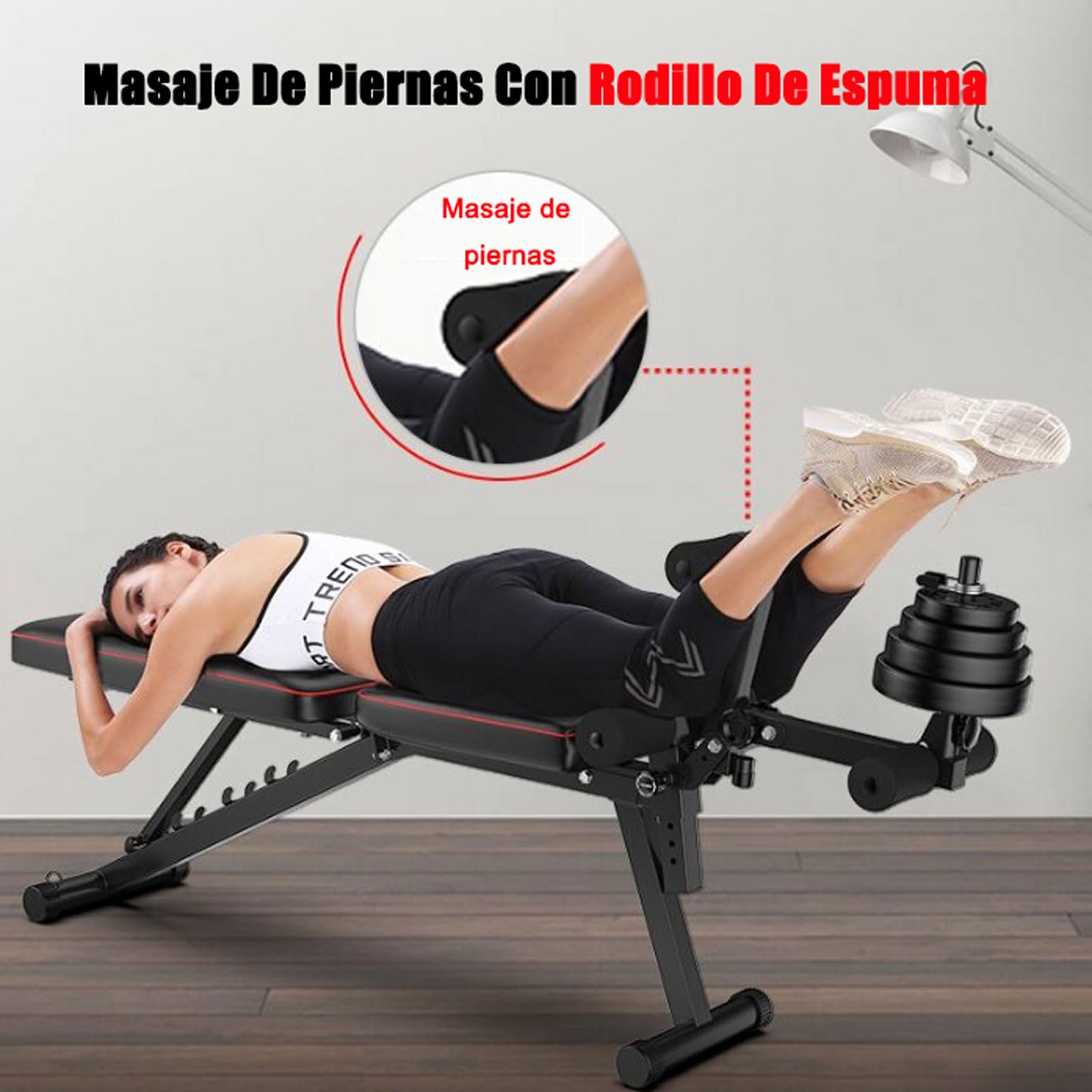 Banco De Pesas Ajustable, Banco Reclinable Gimnasio, Multifuncional Banco Musculación en Casa, Banco de Ejercicios, Banco Abdominales Plegable hasta 200KGBlack,48 * 162 * 111CM