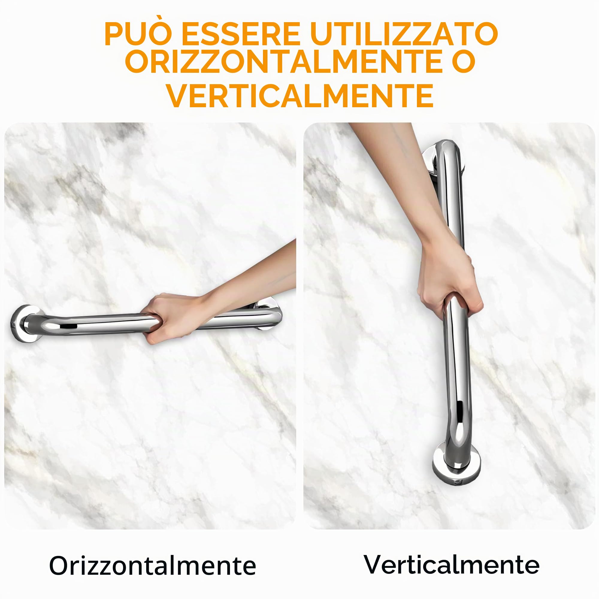 Barra di sostegno antiscivolo in acciaio inossidabile 304 – Maniglia di sicurezza per bagno, doccia, vasca da bagno, WC, cucina e scale, guida di assistenza per disabili e anziani (50 cm, 1 pezzo)