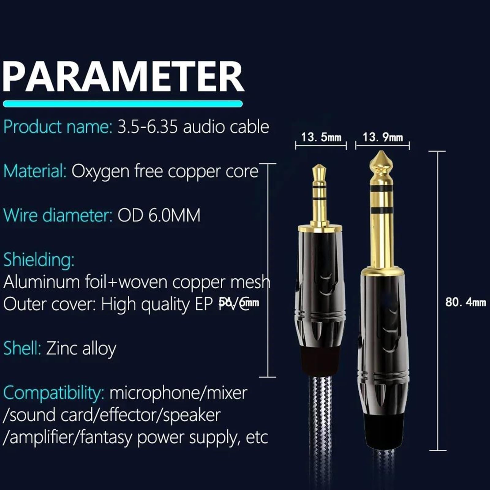 Pro Audio kabel Kabel Stereo 3,5 Do 6,35 Cala, 1/8 Cala Męski TRS Do 1/4 Cala Męski TRS, Do Wzmacniacza Gitarowego, Przepływ W Obu Kierunkach(5m)