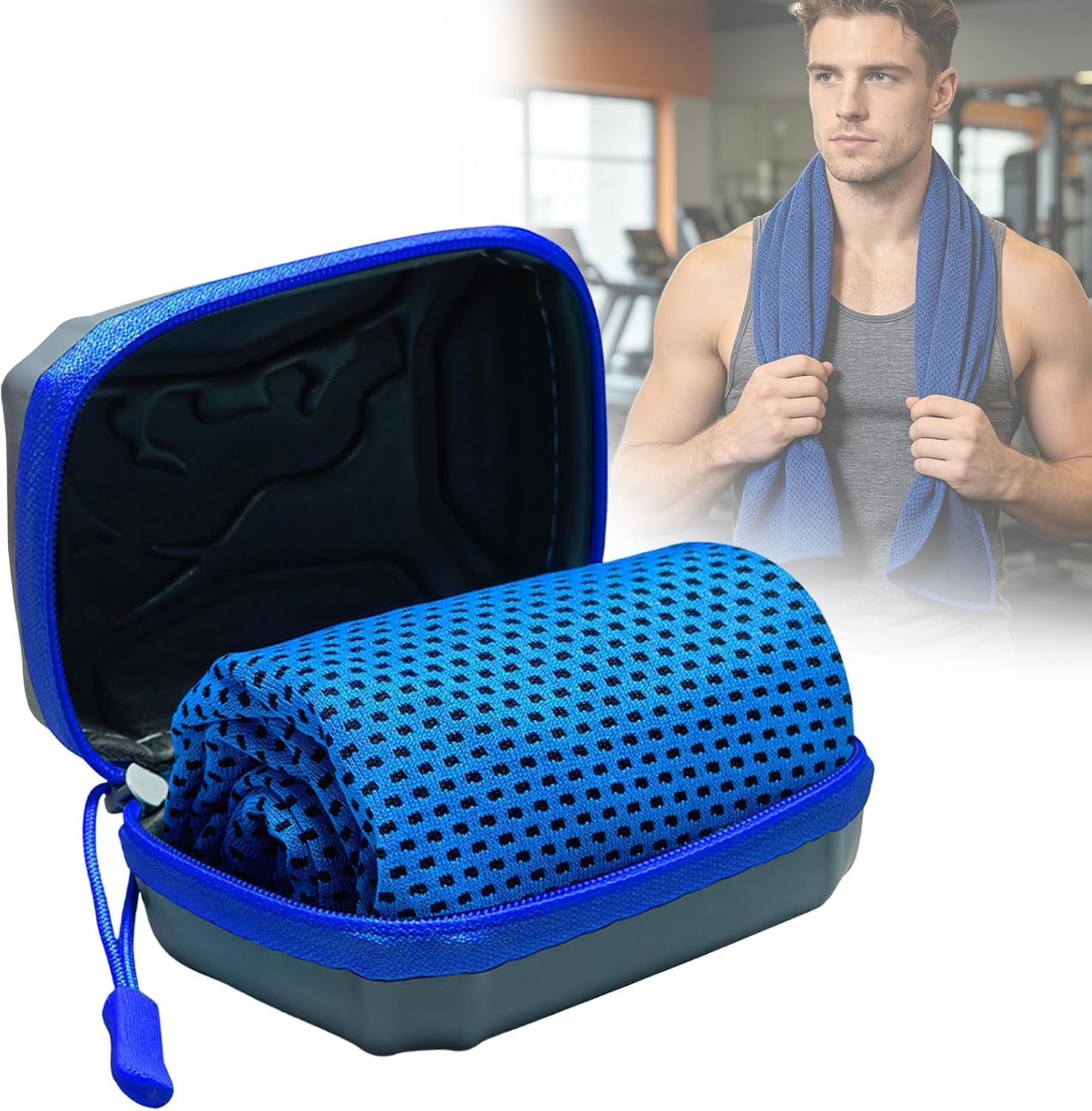 Cooling Towel with EVA Hard Case,Cooling Towels for Men Women,Instant Ice Towel for Neck Face,Soft Breathable Gym Towel,Fast Drying Cooling Scarf for Workout,Camping,Travel,Hiking & Sports (Dark Blue)