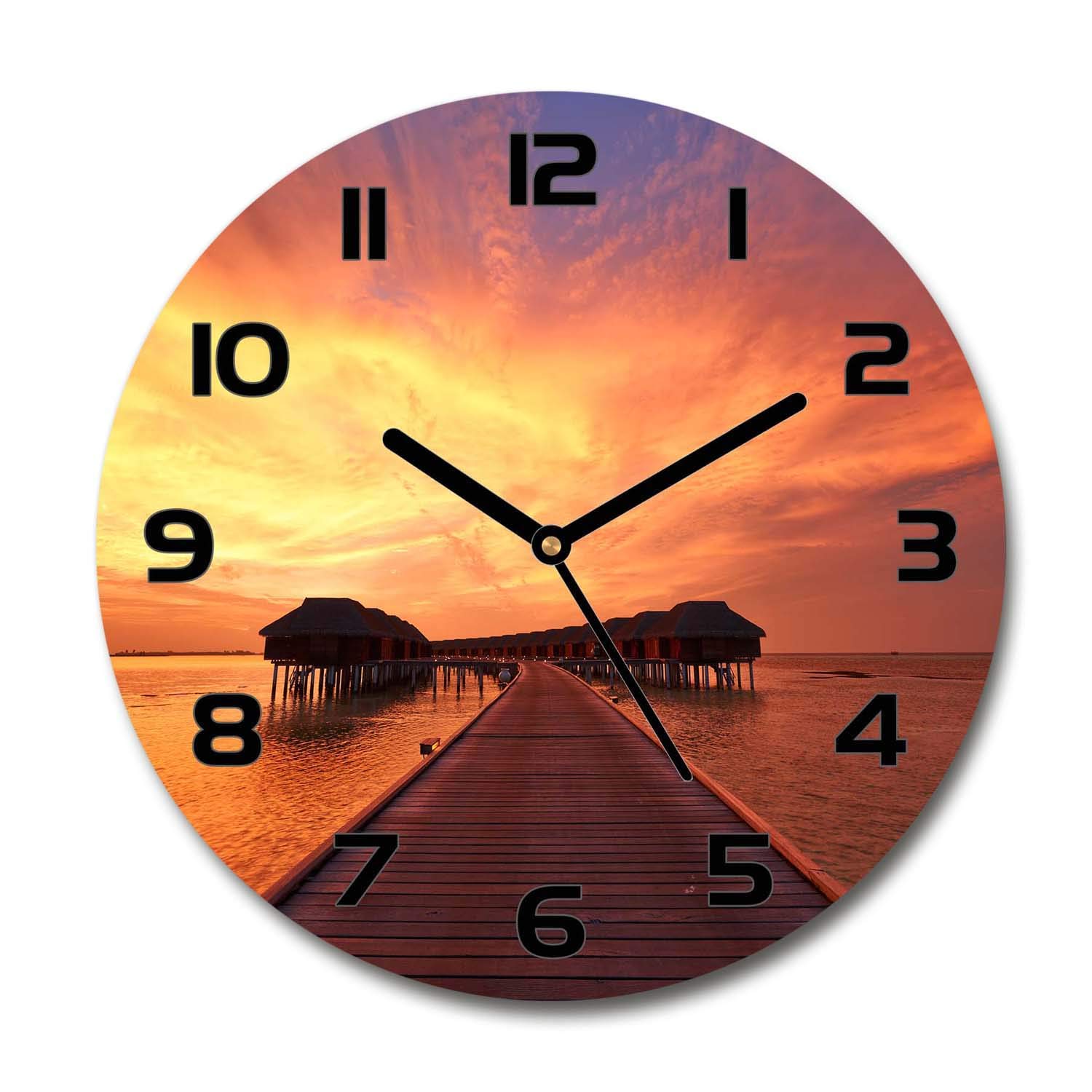 Horloge en verre 60x60cm Tulup - Cadran design moderne avec impression motif Maldives