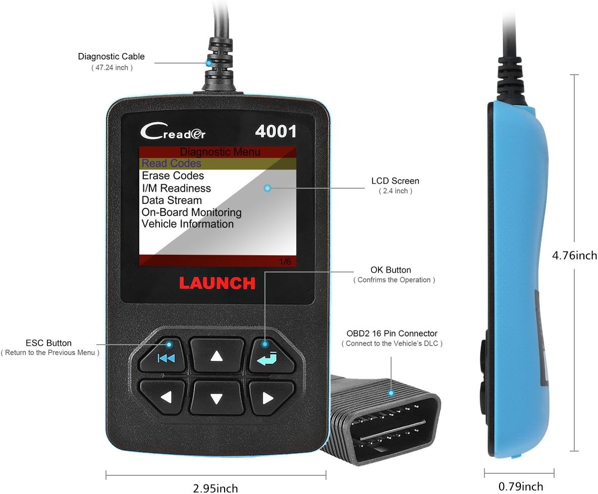 LAUNCH Creader 4001 OBD2 Scanner Diagnostic Scan Tool Car Code Reader for Turning Off Check Engine Light Reads and Clears Engine Fault Codes