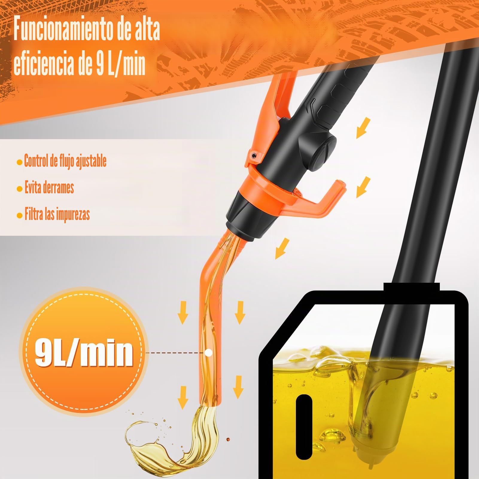 Bomba extractora de aceite eléctrica, portátil de 9 l/min con control de boquilla ajustable, ideal para líquidos no corrosivos, cambios de aceite automotriz, extracción de combustible