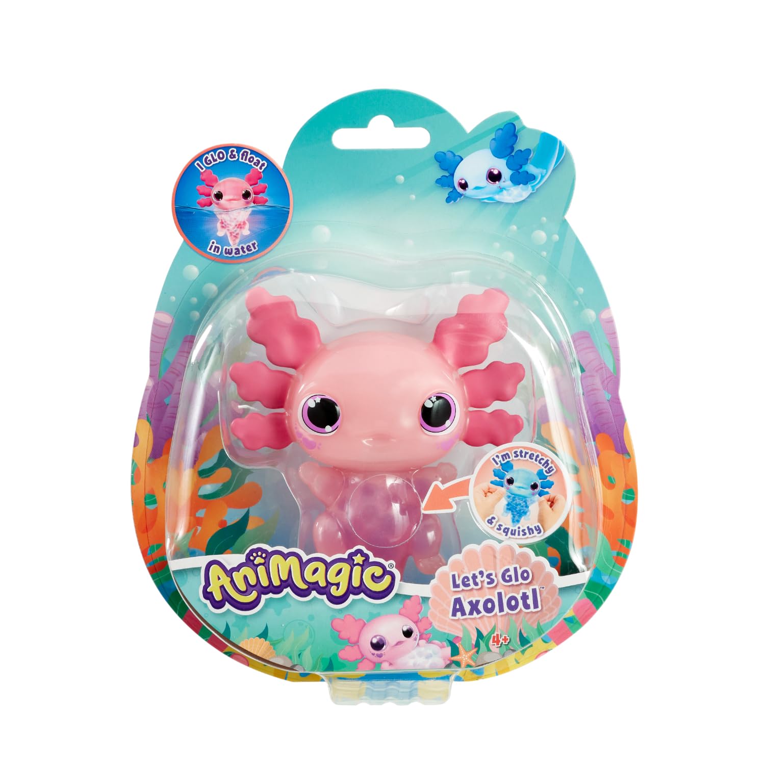 Animagic: Lets Glo Axolotl - Pink | Your Glowing, Floating, Squishy Best Friend | Drop In Water To Watch Them Glow! | Interactive Electronic Pet | For Kids Ages 4+