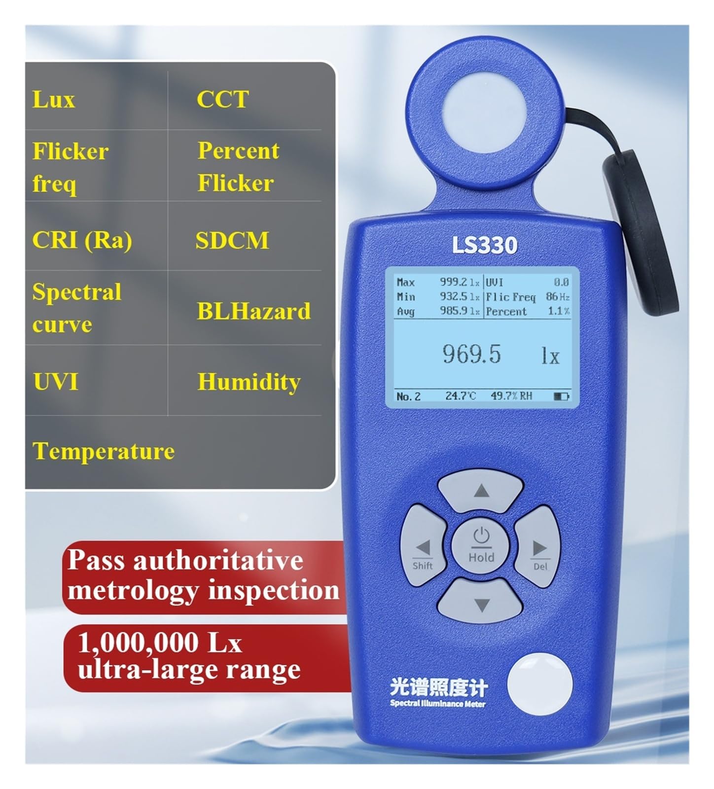 Medidor de luz espectral LS330 Lux PPFD CCT UVI CRI 400-700nm