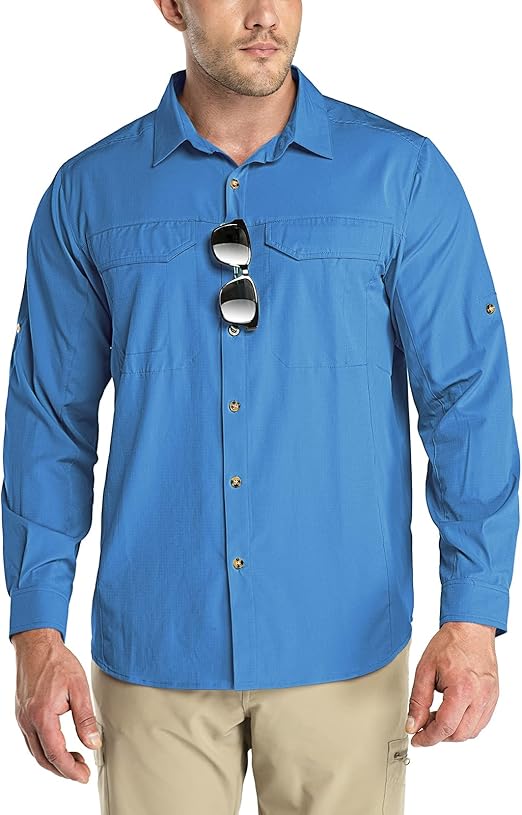 Outdoor Ventures Men's UPF 50+ UV Sun Protection SPF Hiking Shirt Long Sleeve Lightweight Quick Dry for Safari Travel Fishing