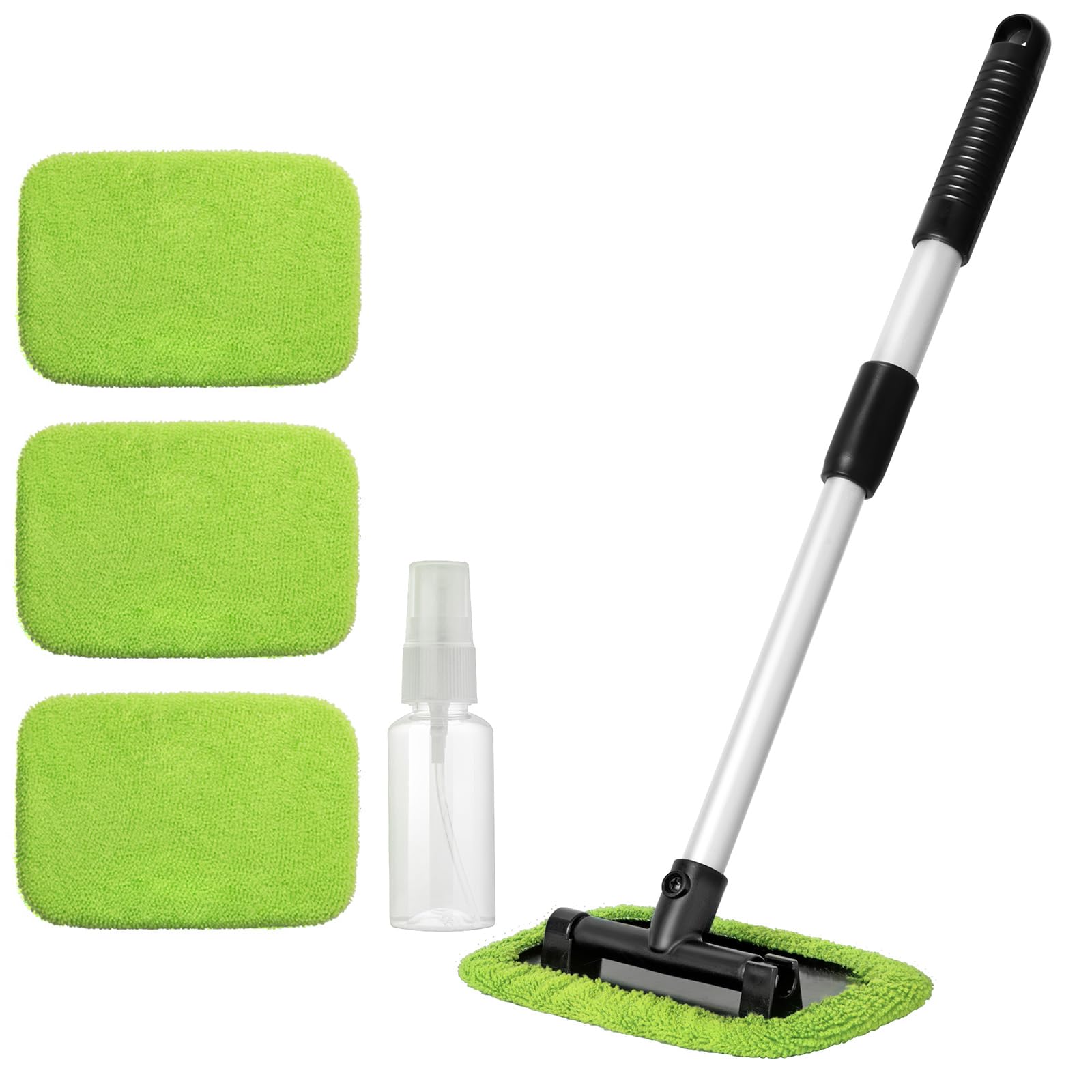 11 herramientas limpiadoras de parabrisas, kit de lavado de limpieza de ventana de automóvil con 6 almohadillas de microfibra reutilizables, 2 botellas de pulverización y asas extensibles, 9