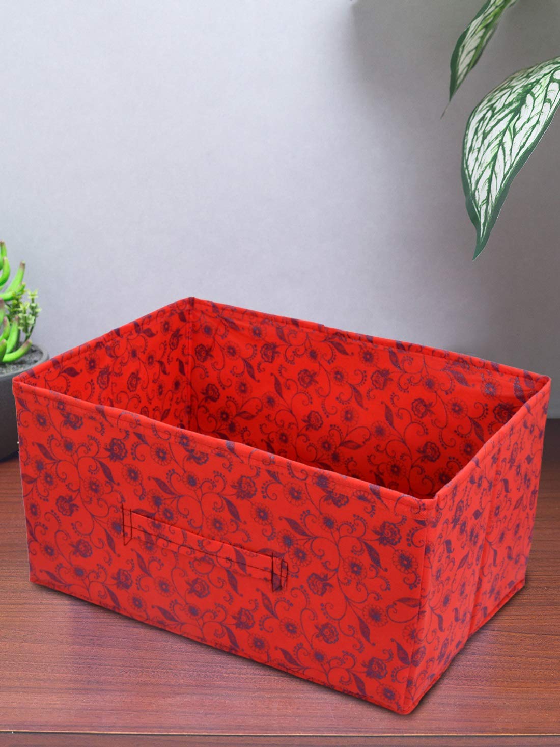 Kuber Industries Non Woven Fabric Standard Drawer Storage Cloth Organizer|Metallic Floral Print|Durable Handles|Size 42 X 29 X 22 Cm (Red)-Kubmart1180, Clothing-image-24
