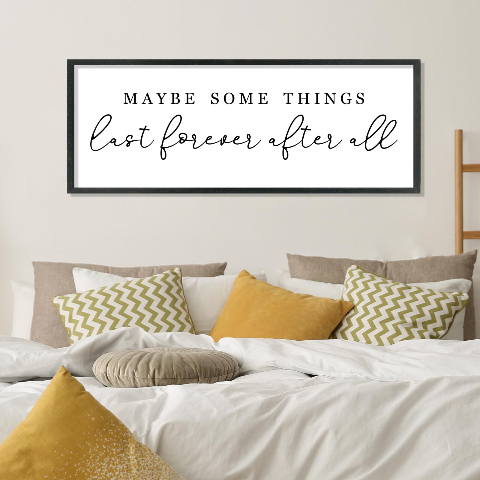 YWJKWLGS Letrero decorativo para pared de dormitorio principal, con texto en inglés "Maybe Some Things Last Forever After All", 101.6 x 38.1 cm, moderno estilo rústico grande de madera rústica