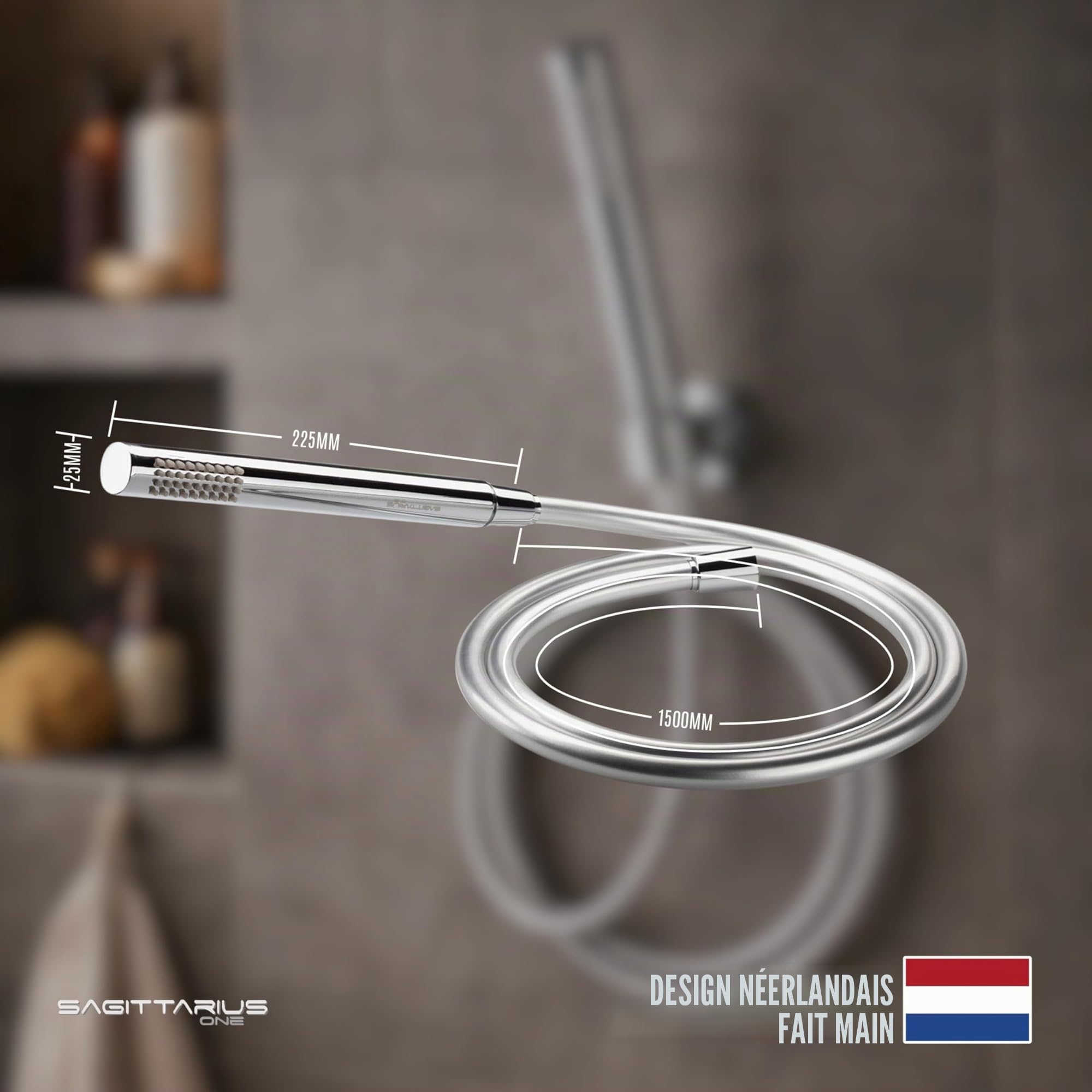 25S1 Douchette Douche Salle De Bain + Flexible Douche 1m50 Universel | Pommeau Douche Economiseur D'eau | Pommeau De Douche Laiton Chromé | Tuyau Douche PVC