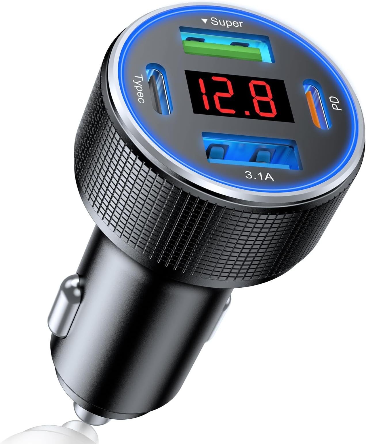USB C Car Charger Adapter, 78W 4 Port Metal Car USB Charger with Voltmeter Dual USB C Car Phone Charger Cigarette Lighter USB Charger Fast Charge for iPhone 16/15/14/13/12, Samsung Galaxy, iPad