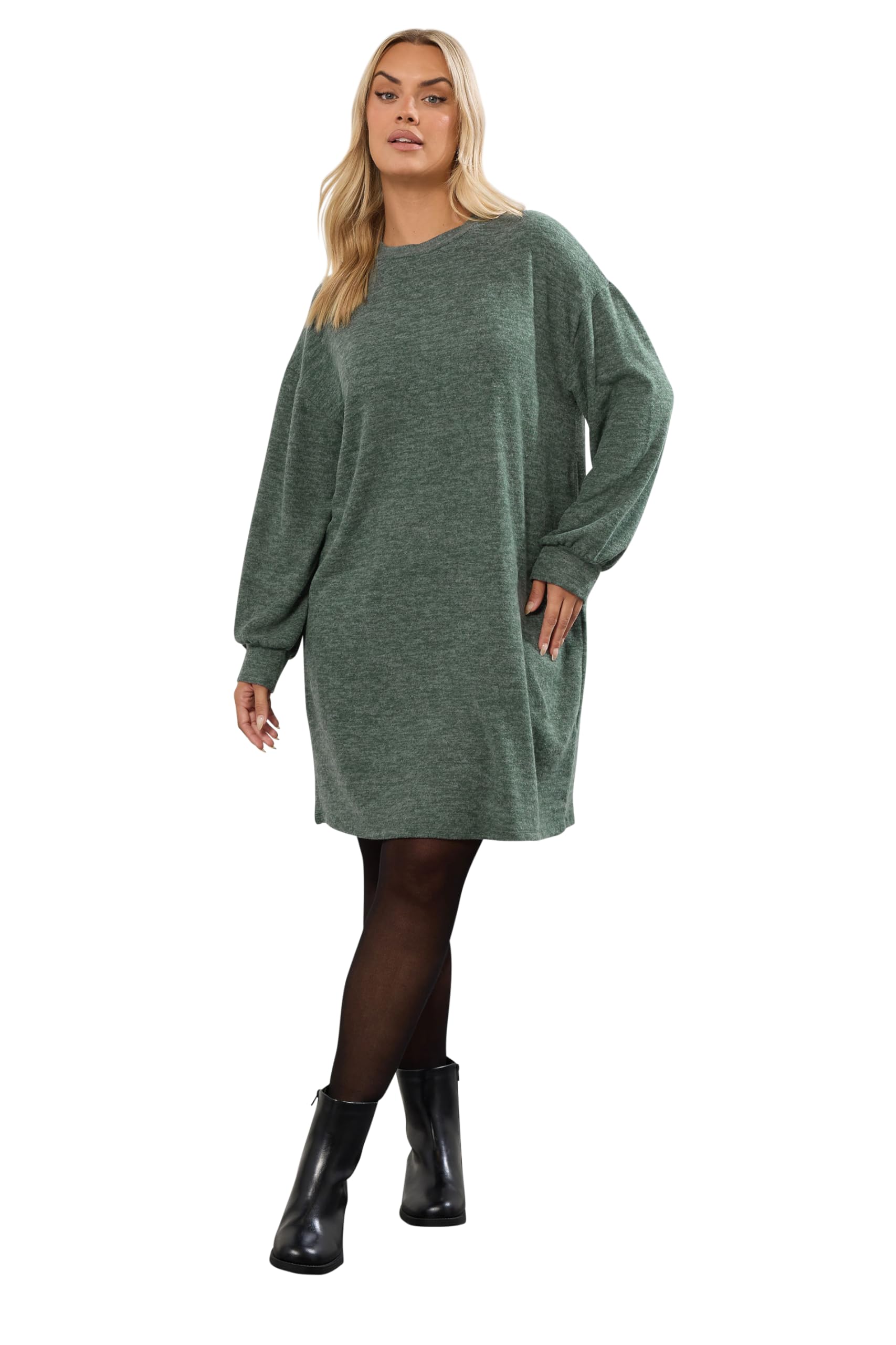 Yours Women's Green Curve Soft Touch Jumper Dress - Plus Size Curve