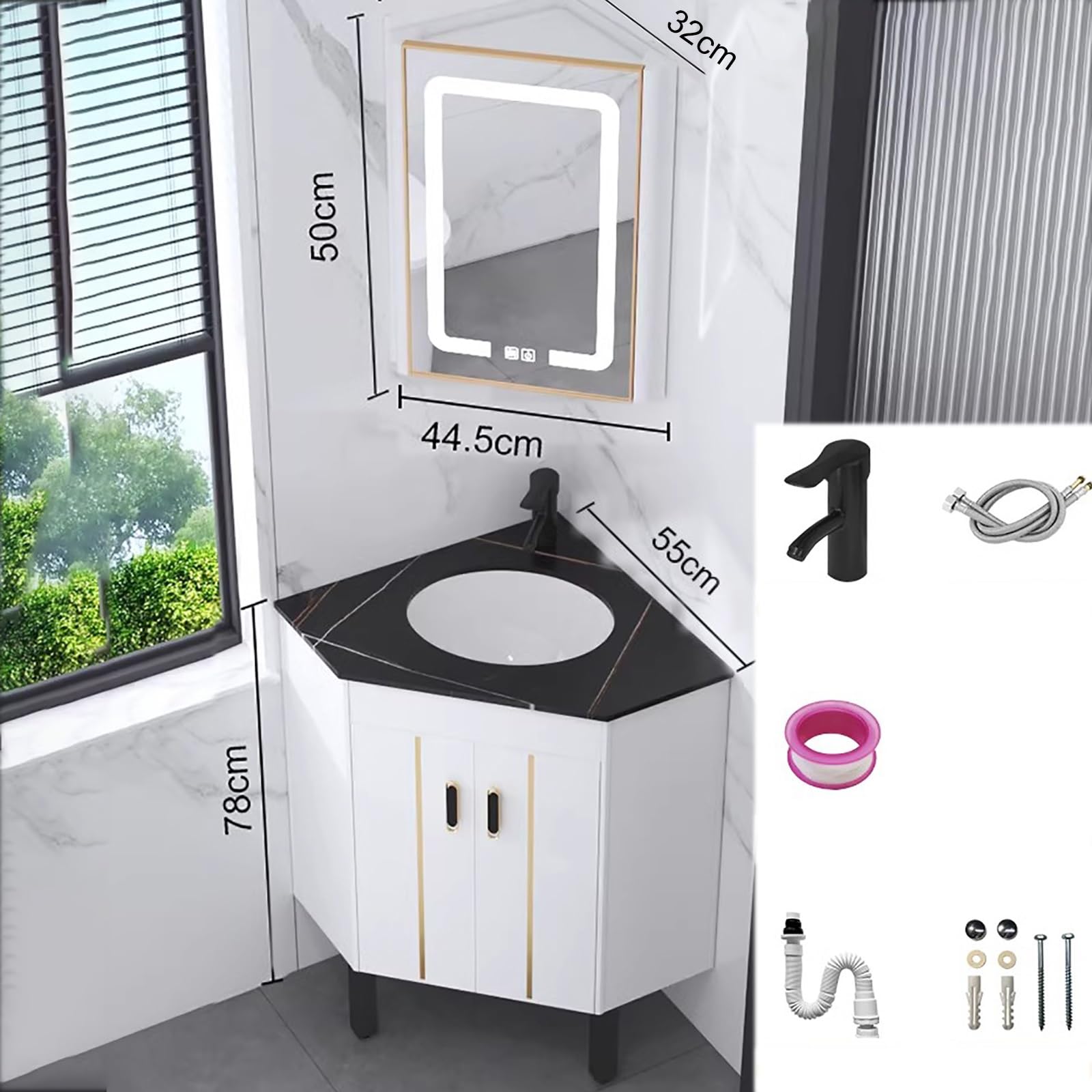 Corner Bathroom Vanity Sink Combo For Small Space Wall Mounted Cabinet - View #2