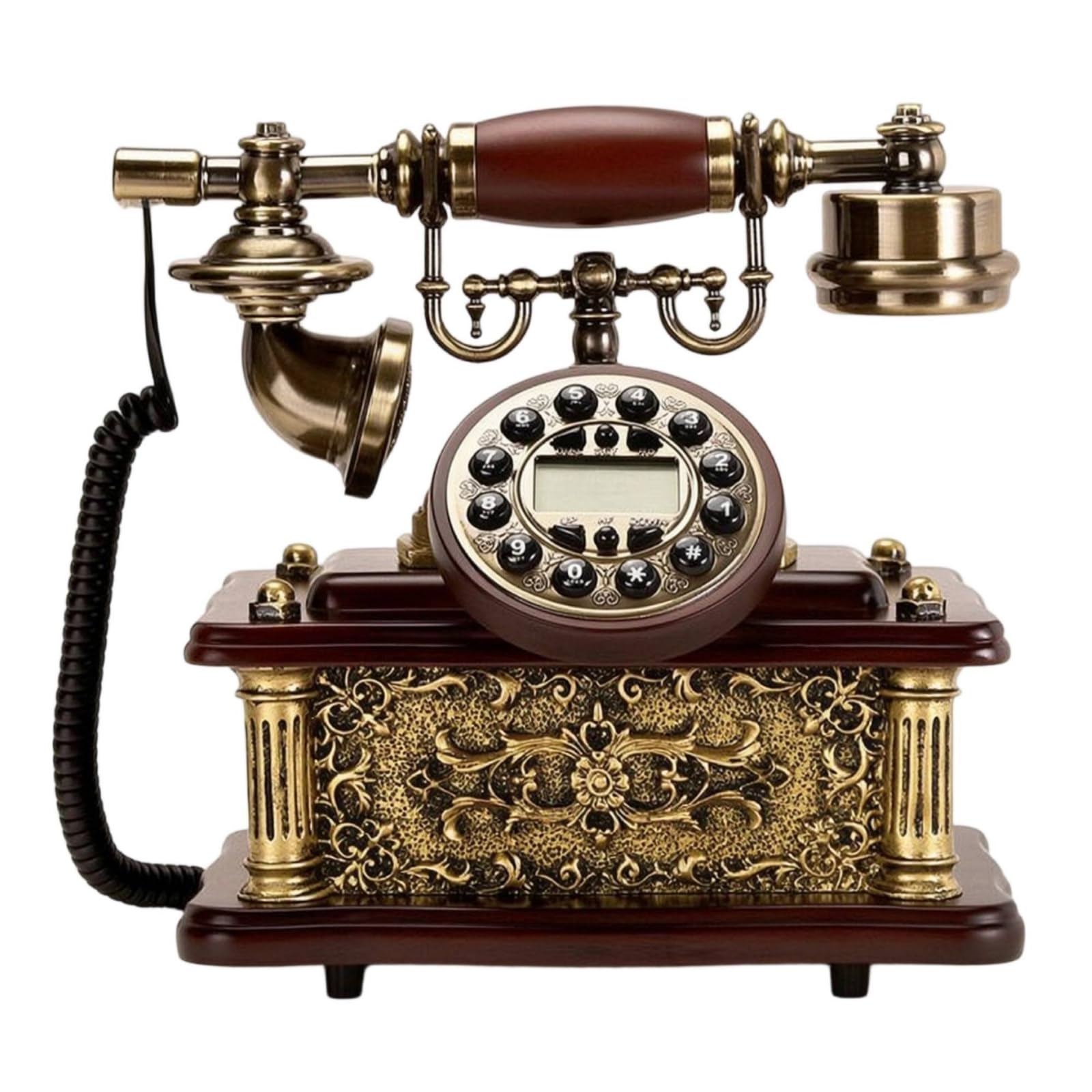 Gralara Telefono Retrò Ornato Telefono Vintage Elegante per Soggiorno, Stile Retro Versione Standard Con Suoneria Elettronica Singola Cavo In Pelle