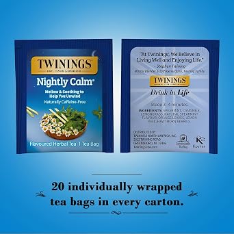 Twinings Nightly Calm Herbal Tea, Caffeine-Free 2-Pack, 20 Count Ea