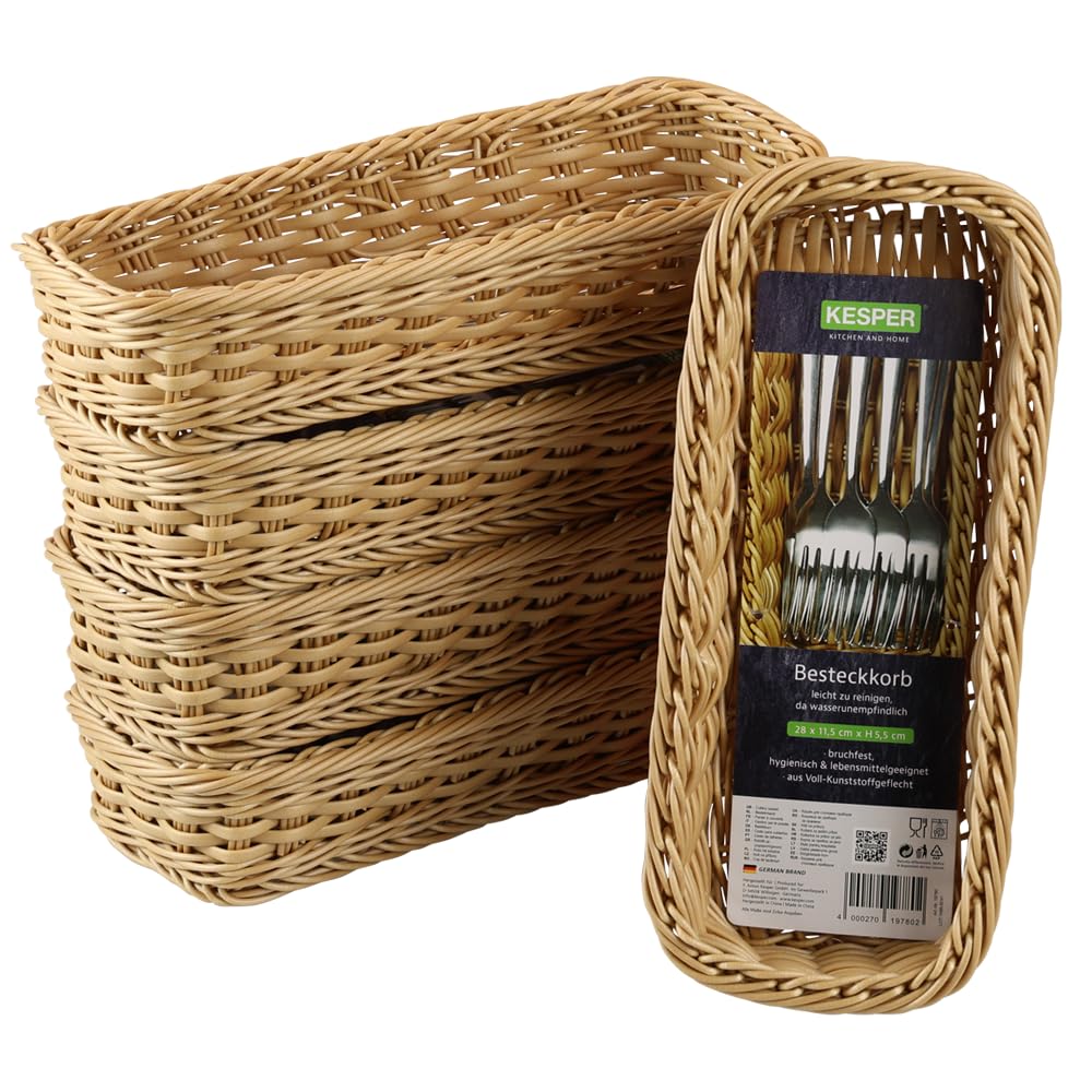 Kesper Bread and Fruit Basket, Pack of 5, Material: Solid Plastic Wicker, Dimensions: 28 x 11.5 x 5.5 cm, Colour: Brown, 1978015