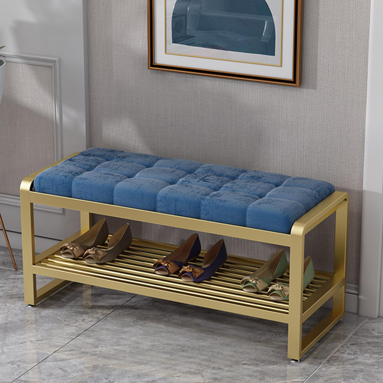 Banc de rangement d'entrée pour un couloir accueillant et des chaussures rangées