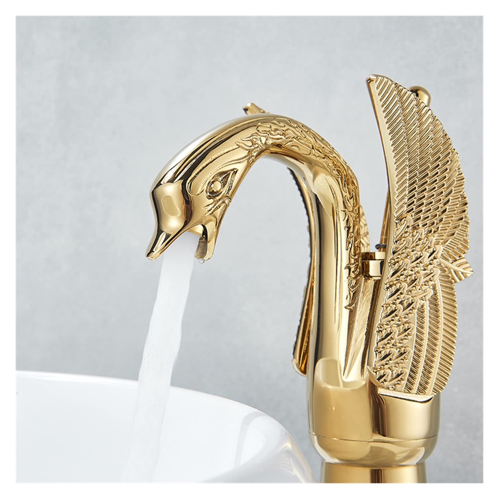 Kran umywalkowy, Golden Classic Łazienka Bateria High Short Opcjonalny Ptak Kształt Bubbler Delikatne Wycieczki Gorące i zimne Mikser wody(Golden Short)