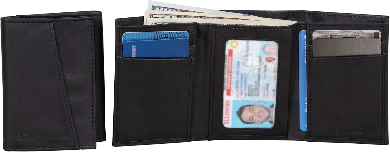 Ben Sherman Men's Manchester Bifold Slim Wallet Full-Grain Leather RFID Minimalist Gift Box
