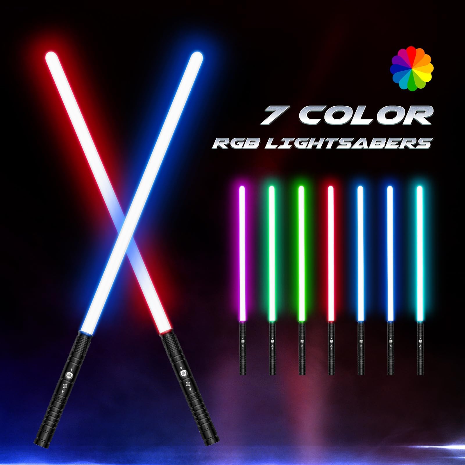 Lischwert Sabre Laser, Lightsaber,Sabres Lumineux en métal 2 en 1 connectables, 11 Couleurs RVB modifiables 4 Voix de modèles, Balancement Fluide et Effets sonores de Combat