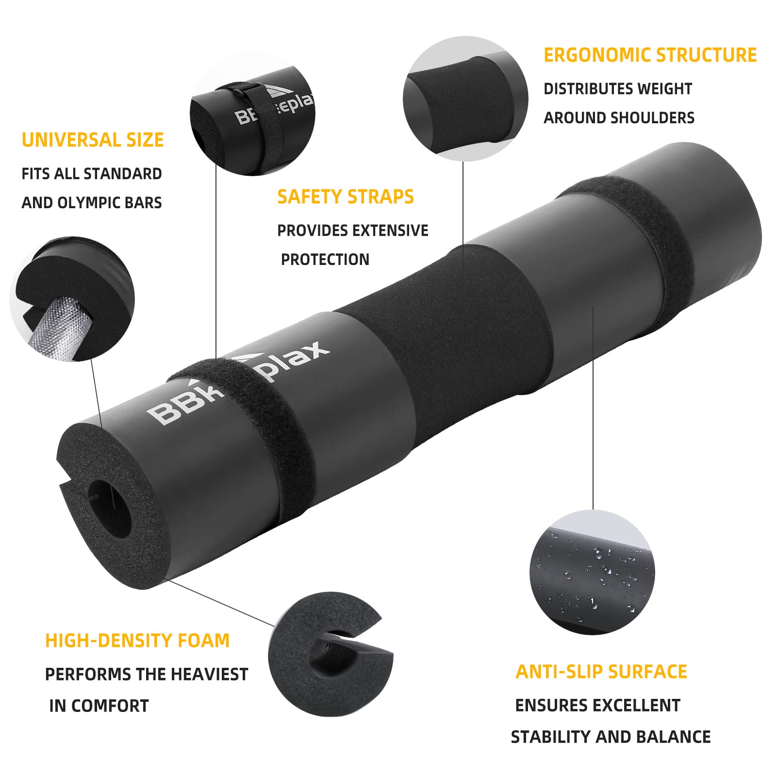 Buy Barbell Pad Foam Squat Bar Pad Hip Thrust Pad with Safety Straps