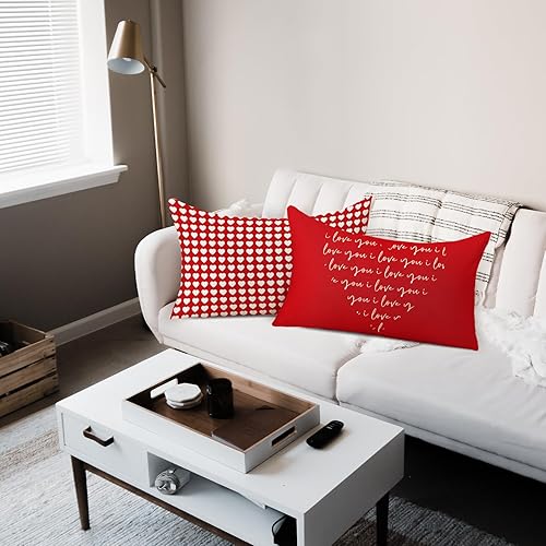 Miniatura 4 de TAJWE Juego de 2 fundas de almohada para el día de San Valentín de 12 x 20 pulgadas, con texto en inglés "I Love You", para boda, San Valentín,