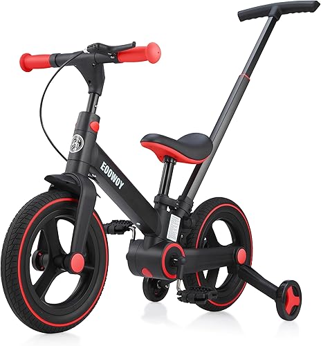 Bicicleta de equilibrio con mango de empuje para niños de 1 a 3 años, bicicleta de empuje plegable 6 en 1 con ruedas y pedales de entrenamiento,