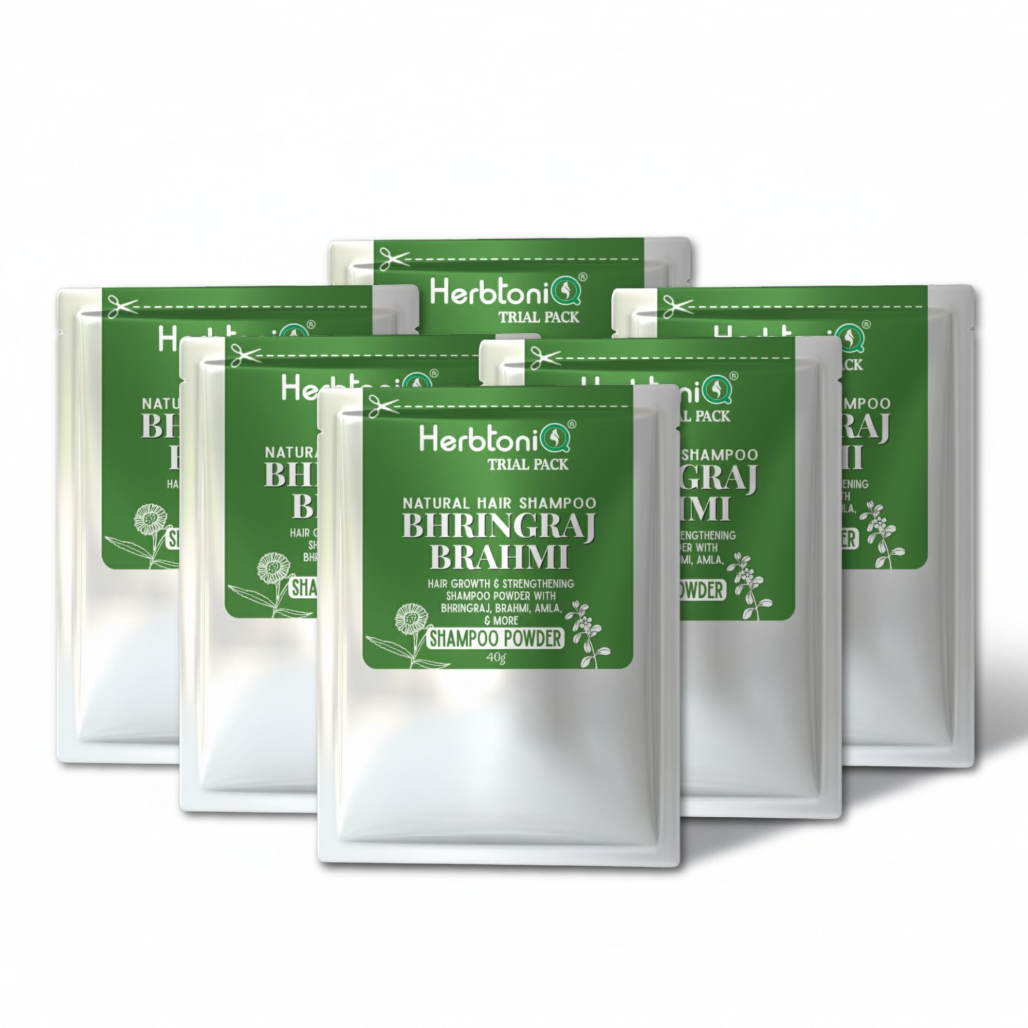HerbtoniQ Bhringraj Brahmi Shampoo Powder | 100% Natural Ayurvedic Hair Cleanser with Amla, Shikakai, Hibiscus, Methi, Neem, Reetha, Tulsi & Multani Mitti | Hair Fall Reduction, Dandruff Control & Hair Growth | Unisex Herbal Hair Wash | Pouch Pack (Pack Of 6)-image-20