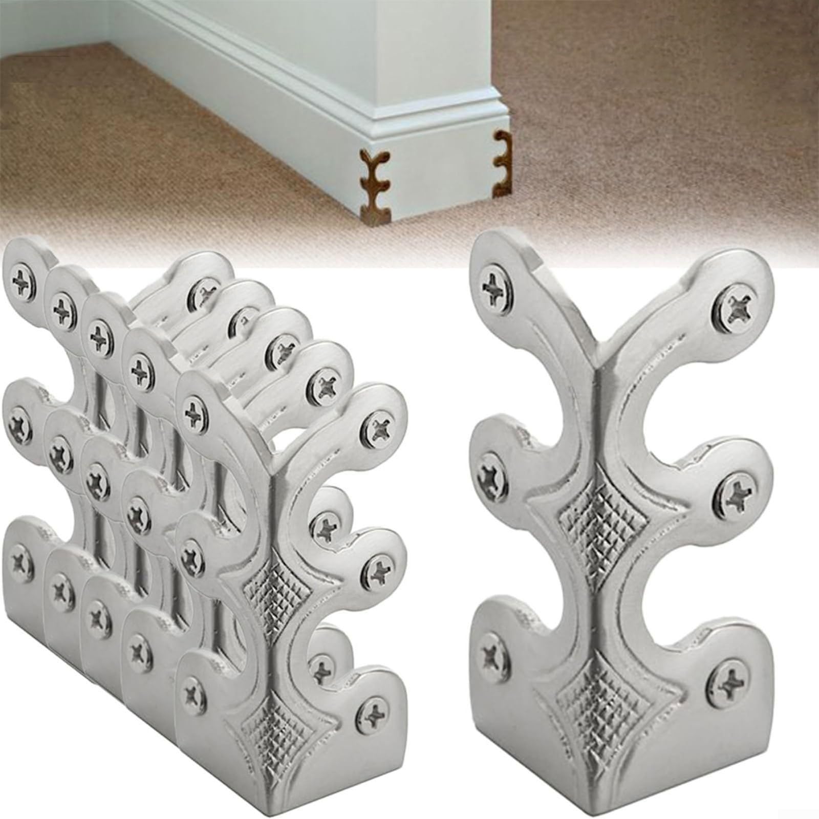 Puupaa Vintage Metal Corner Protectors Set of 6, Baseboard Corner Protectors for Home & Office - Iron Decorative Furniture Edging - Easy Install Corner Shields(Silver)