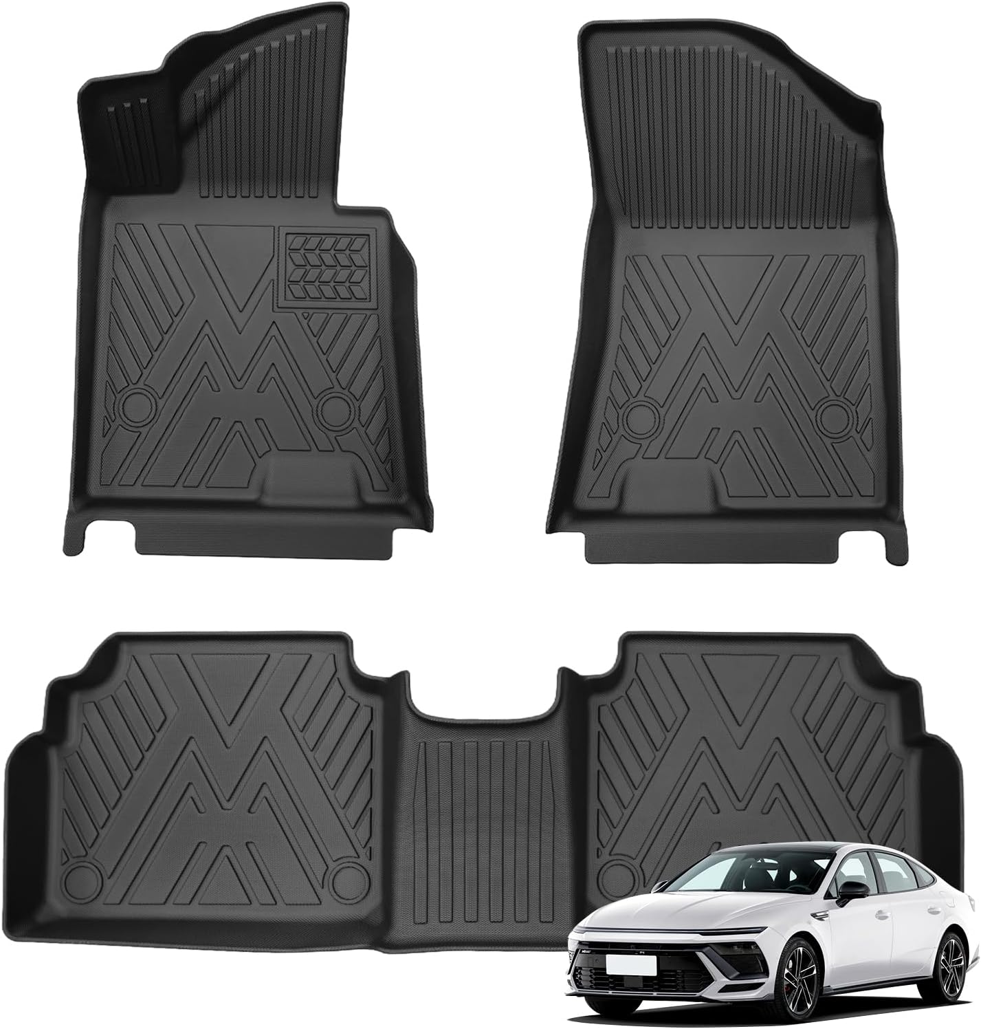 3D TPE Material Floor Mats | Fits for Hyundai Sonata 2020-2024 Cars | 1st and 2nd Row Full Set Car Liners
