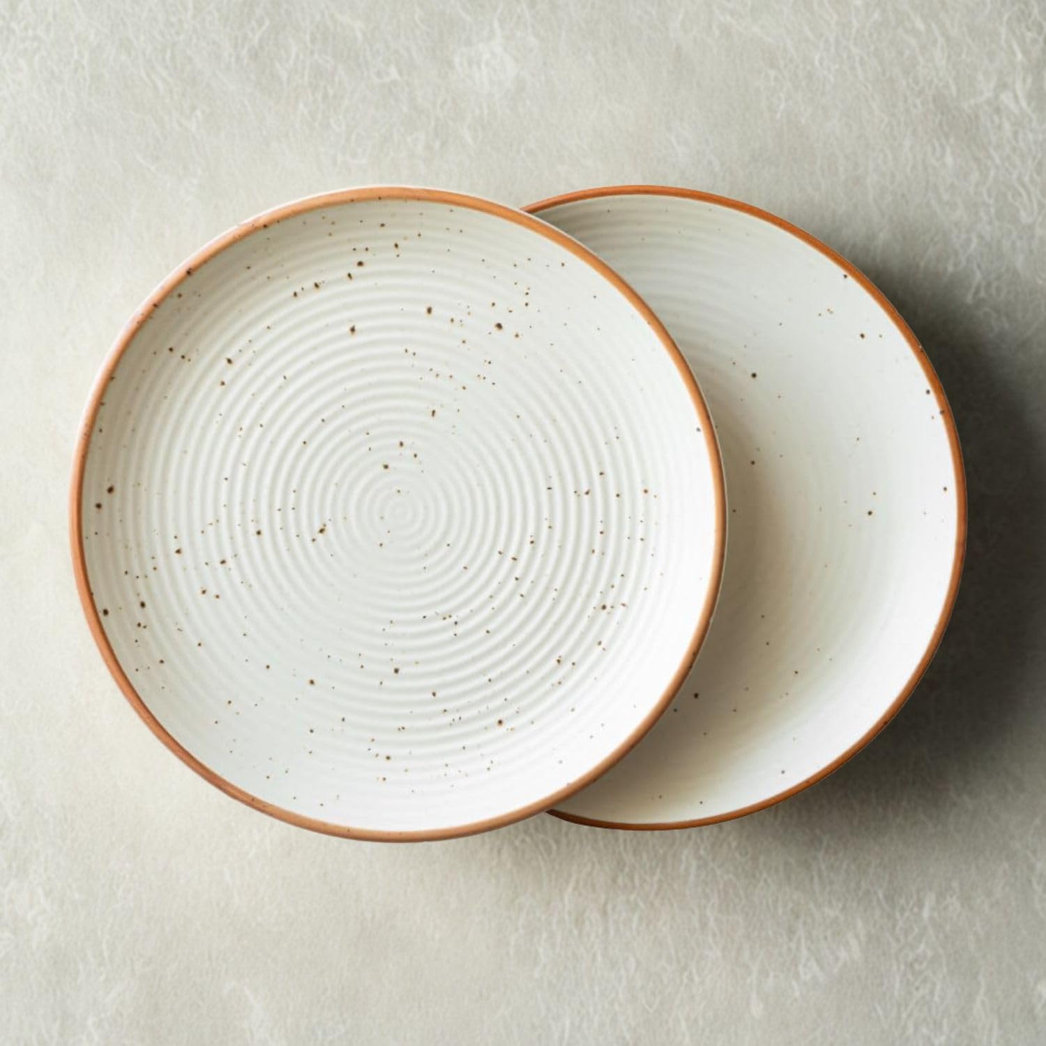 Freakway Cream Ribbed Stoneware Dinner Plates 10.3 Inch Set of 2 Pcs Ceramic Plates for Dinner | Microwave & Dishwasher Safe | Off White 1
