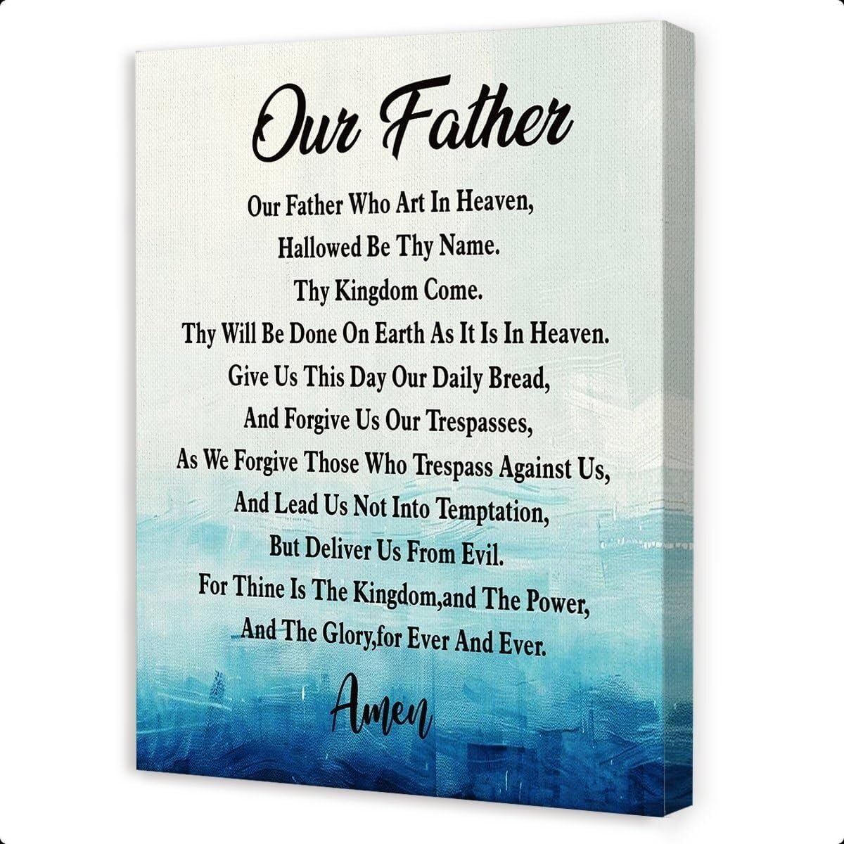 KCDFDVJFBM Catholic Our Father Prayer Wall-Art, The Lords Prayer Canvas Print, Religious Home Decor for Bedroom, Living Room and Church(Framed,16x24inch(40x60cm))