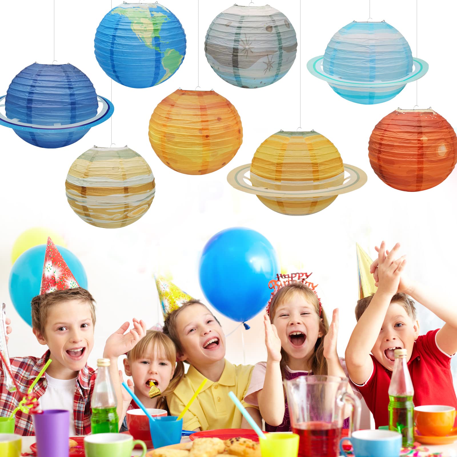 Saihisday 8Pcs Space Paper Lanterns, Multi-Color Solar System Planets Lanterns, 12