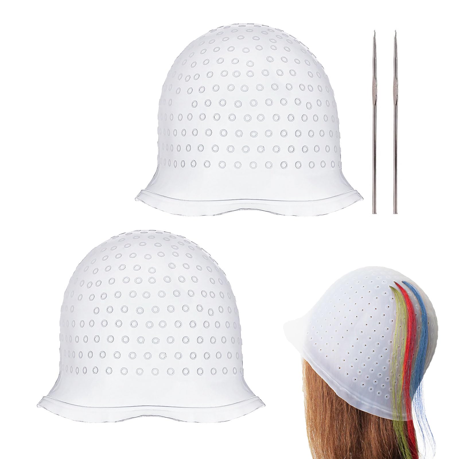 UILYNIU 4 Piezas Gorro de Silicona Kit, Gorro para Mechas de Pelo, Gorro de Tinte Highlight, Gorro para Resaltar el Pelo Reutilizable, Gorra de Color de Cabello para la Peluquería y Salón (Blanco)