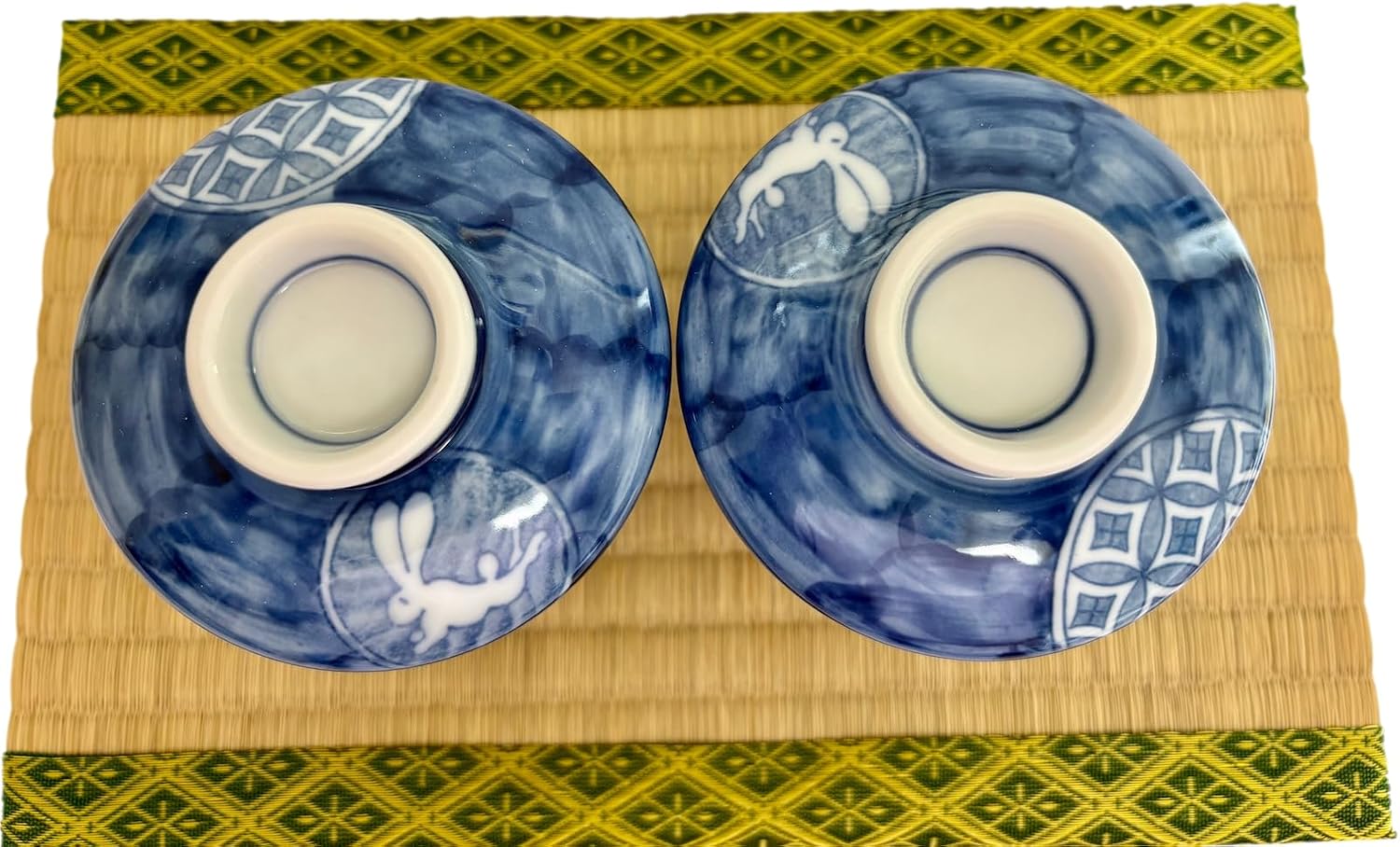 Japanese Mino Ware Chawan-mushi Cups with Lid, 3.15 x H3.54 Inches, 8.10 fl. Ounces,Traditional Japanese Auspicious Kyo-Syouzui Pattern, Navy Blue, Set of 2, from Japan M21616 image 3