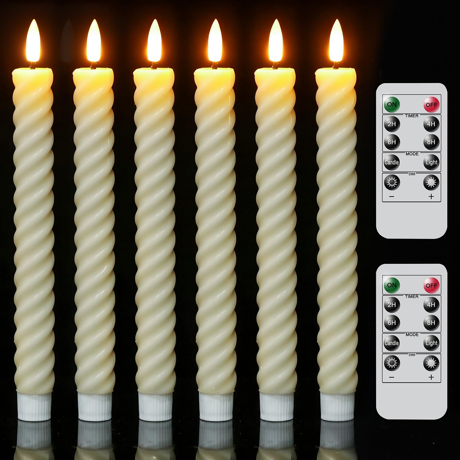 Velas en espiral parpadeante con temporizador remoto y luces LED texturizadas de 9.6 pulgadas 8