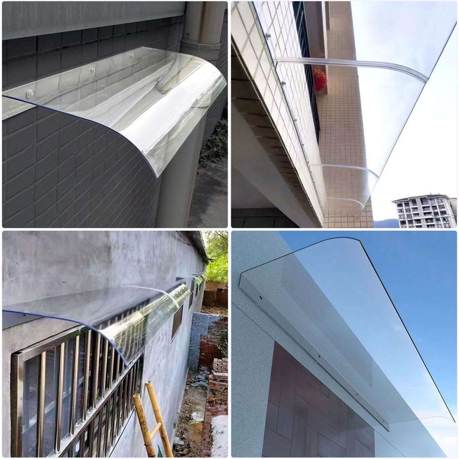 Marquesina para puerta de casa, toldo de policarbonato, protección solar y protección contra la lluvia, techo de puerta con transparente, toldo para puerta de casa o terraza (plano, 400 x 400)