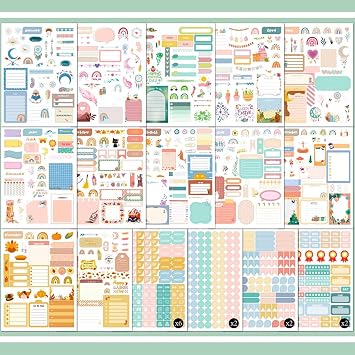 24 Blatt/1700+ Planer Aufkleber für Monatsplaner Monthly Planner Stickers Bullet Journal Sticker Scrapbooking Stickers Zubehör für Kalender Journal Tagebuch Arbeit Planung Budget