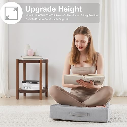 Miniatura 5 de Almohada de suelo de 22 pulgadas para adultos, cojín de meditación grande con espuma gruesa y funda suave copetuda, asiento cuadrado prémium para