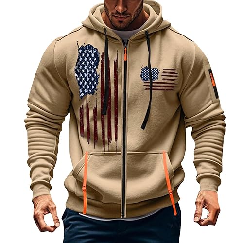 Tactical Zip up Hoodies for Men American Flag Graphic Hoodie