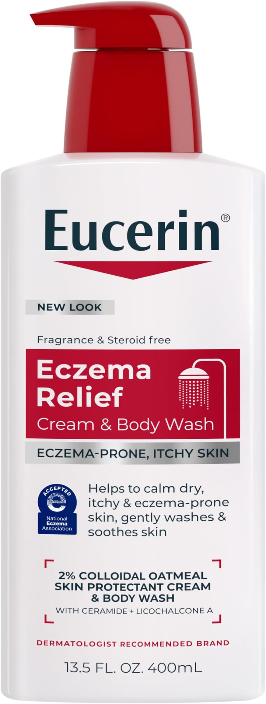 Eczema Relief Cream Body Wash Bottle, WHITE,RED, 13.5 Fl Oz (Pack of 1)